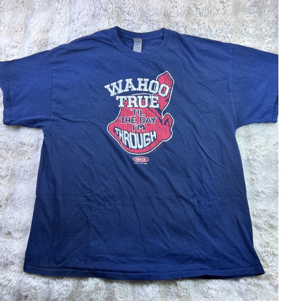 Gildan Smack Apparel Wahoo True Cleveland Baseball Graphic Tee Navy Blue 2XL A31